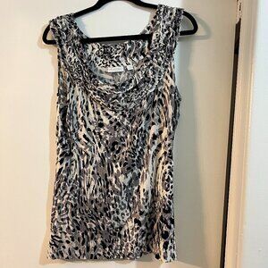 New York & Company Cheetah Print Ruffle Collar Top (XL)